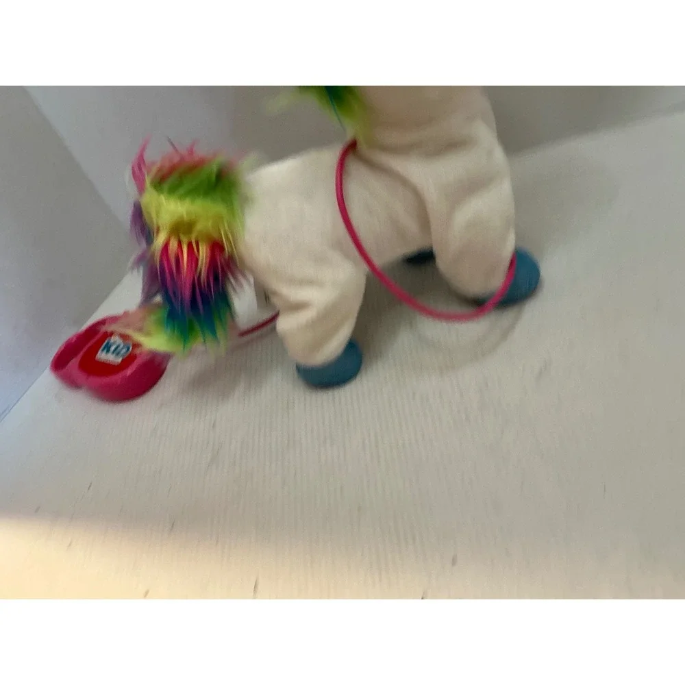Kid Connection Walking Unicorn Toy Rainbow Mane Blue Glitter Hooves White Plush